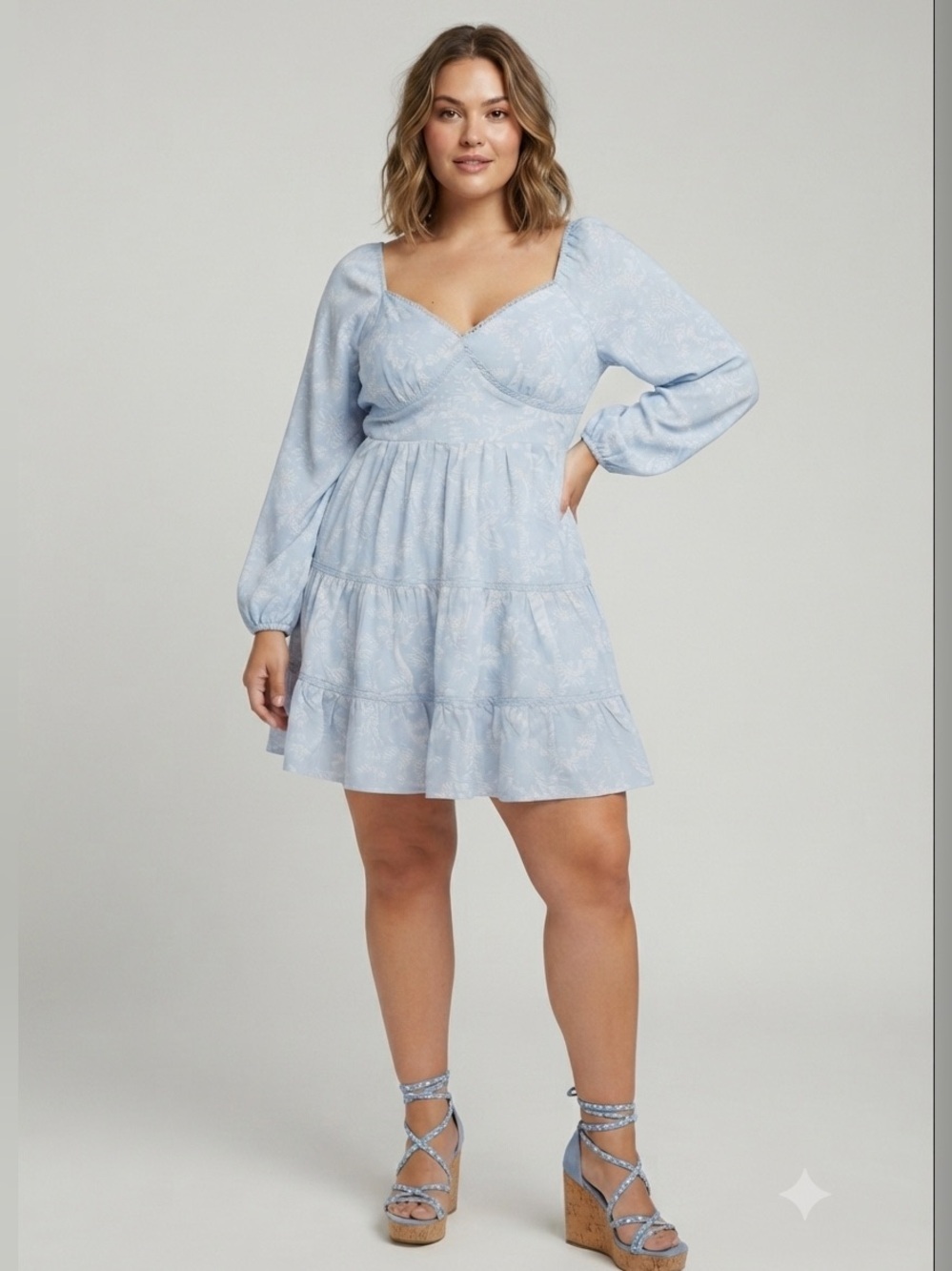 Altar'd State Light Blue Tiered Sweetheart Mini Dress
